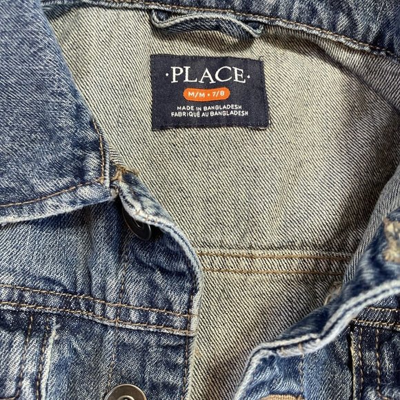 Children's Place Boys Classic Blue Jean Denim Jacket Size Medium 7 8 Button up - Picture 2 of 7